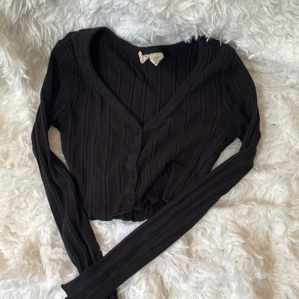 sky and sparrow cropped ribbed cardigan top